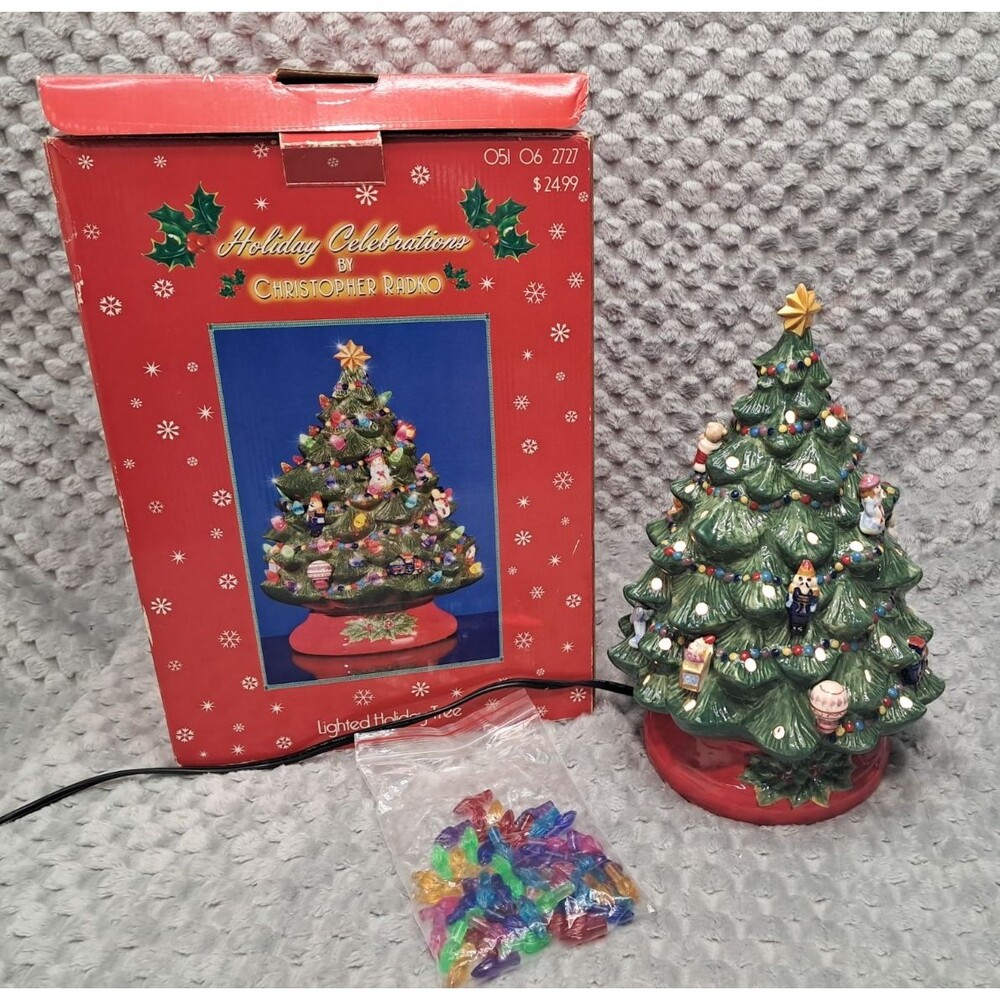 Christopher Radko Ceramic Lighted Holiday Tree Christmas Decor 12" w/ Box Lights